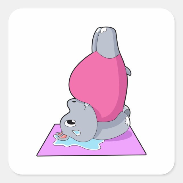 Sticker Carré Hippo au yoga Fitness (Devant)