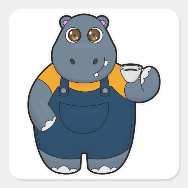 Sticker Carré Hippo avec la coupe du café (Devant)