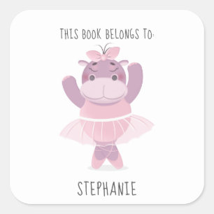 Sticker Carré Hippo Ballerina Ce livre appartient à