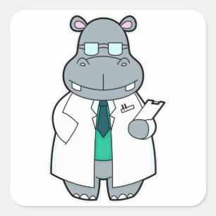 Sticker Carré Hippo comme docteur avec la fumée