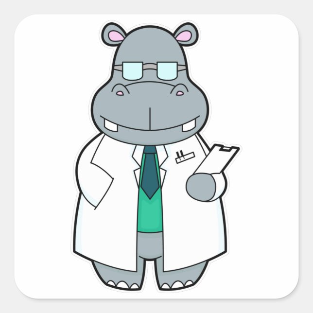 Sticker Carré Hippo comme docteur avec la fumée (Devant)
