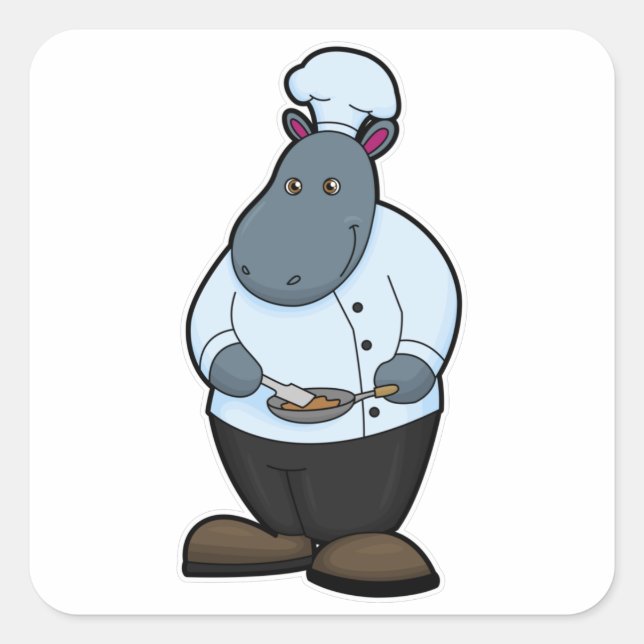 Sticker Carré Hippo cuisiner avec la Pan (Devant)