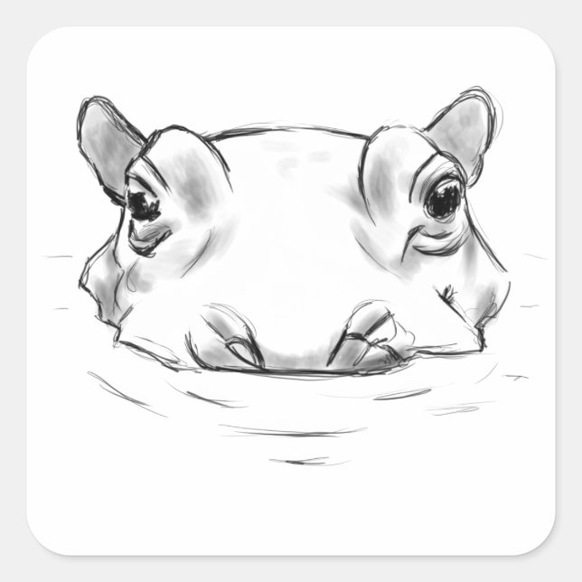 Sticker Carré Hippo drawing (Devant)