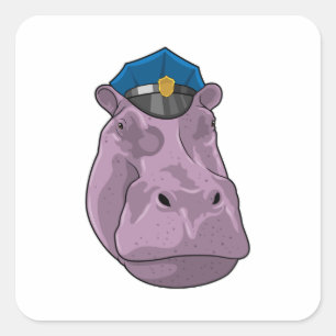 Sticker Carré Hippo en tant que policier