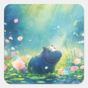 Sticker Carré Hippo Magique Pond Meadow