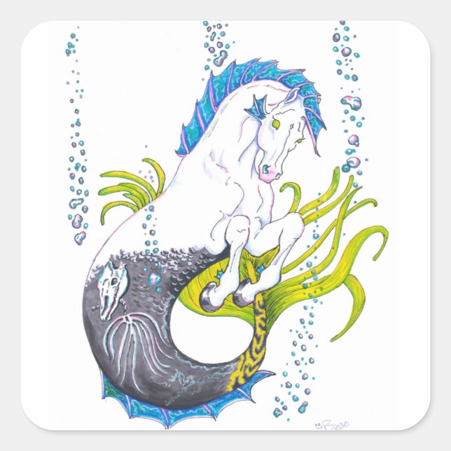 Sticker Carré Hippocampe (crâne) (Devant)