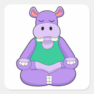 Sticker Carré Hippopotame au yoga en position assise