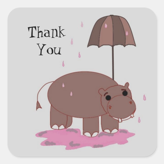 Sticker Carré Hippopotame Brun Merci (Devant)