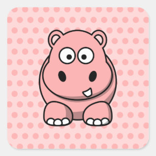 Sticker Carré Hippopotame rose mignon
