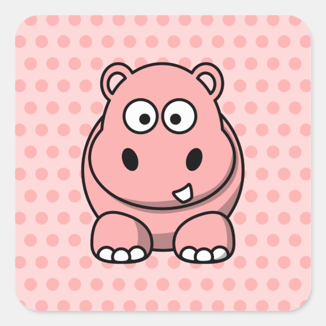 Sticker Carré Hippopotame rose mignon (Devant)