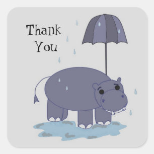 Sticker Carré Hippopotame Violet Merci