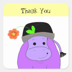 Sticker Carré Hippopotame Violet Merci