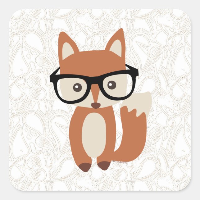 Sticker Carré Hipster Baby Fox avec lunettes (Devant)