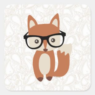 Sticker Carré Hipster Baby Fox avec lunettes