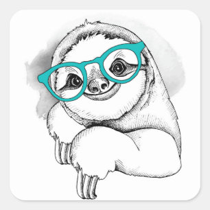 Sticker Carré Hipster Sloth