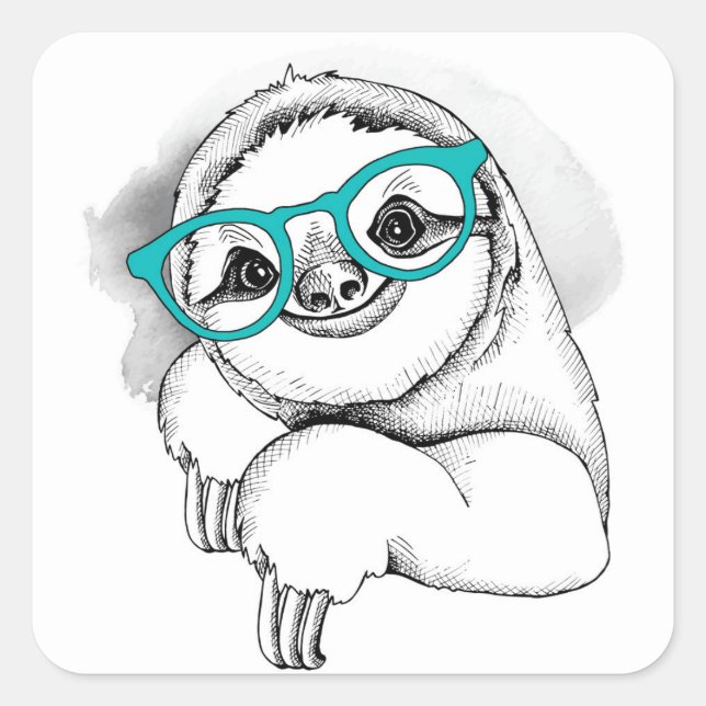 Sticker Carré Hipster Sloth (Devant)