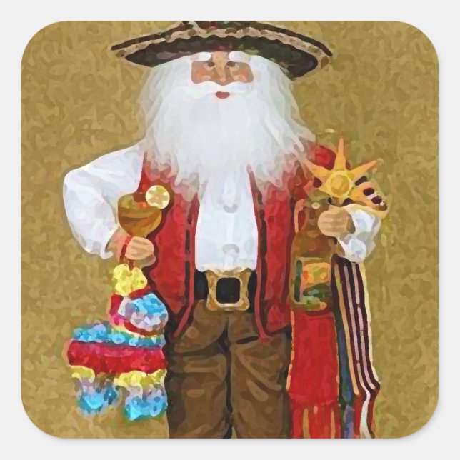 Sticker Carré Hispanique Mexicaine Sud-Ouest Texan Santa Claus (Devant)