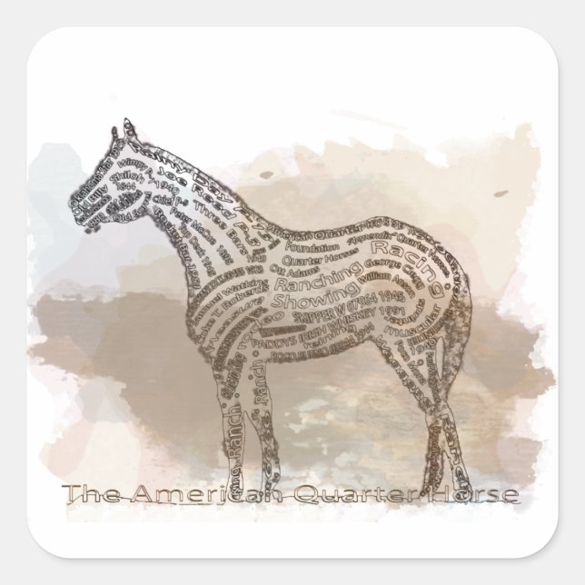 Sticker Carré Histoire du Cheval du Quartier Américain en Typogr (Devant)