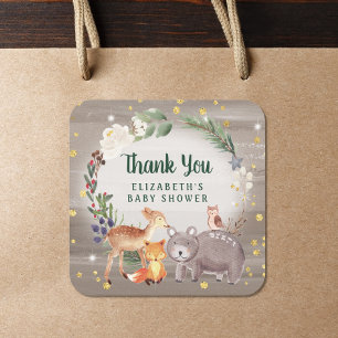 Sticker Carré Hiver Bois Animaux Baby shower Merci