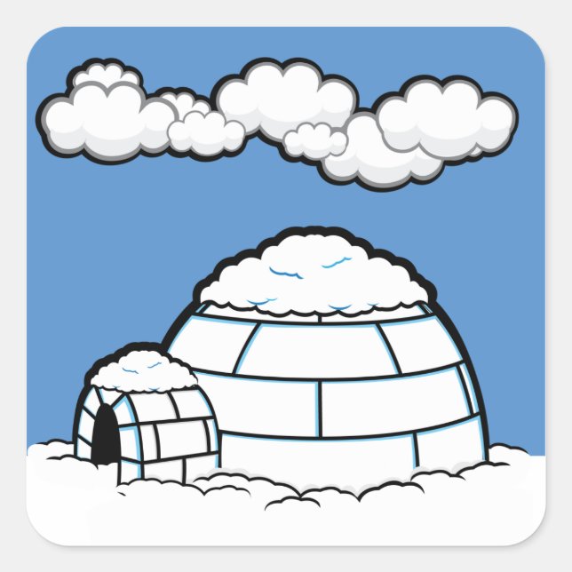 STICKER CARRÉ HIVER IGLOO NEIGE BLEU SKY WHITE CLOUDS CARTOON (Devant)