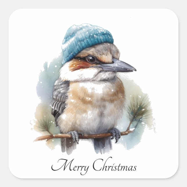 Sticker Carré Hiver Kookaburra voeux, personnalisé (Devant)