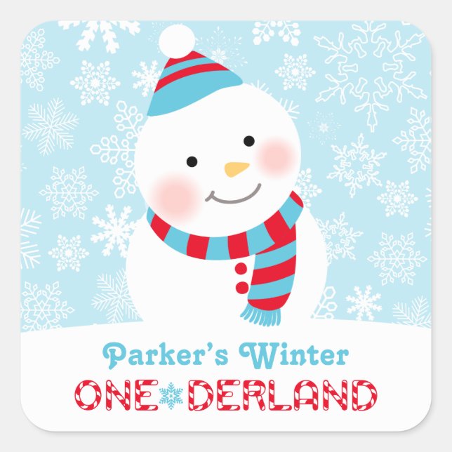 Sticker Carré Hiver ONE derland Anniversaire Snowman (Devant)