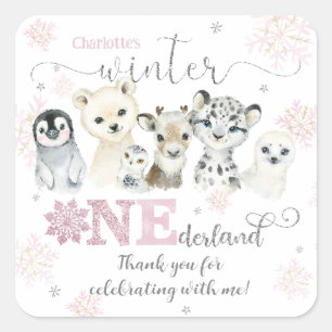Sticker Carré Hiver ONEderland Animaux Arctiques Neige 1er Anniv