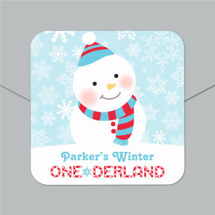 Sticker Carré Hiver ONEderland Bonhomme de Neige Flocon de Neige