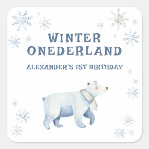 Sticker Carré Hiver Onederland Ours polaire 1er anniversaire