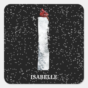 Sticker Carré Hiver Wonderland Alphabet I Monogramme   Oiseau ro