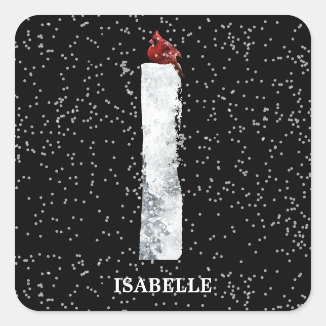 Sticker Carré Hiver Wonderland Alphabet I Monogramme | Oiseau ro (Devant)