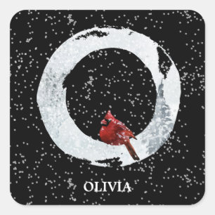 Sticker Carré Hiver Wonderland Alphabet O Monogramme Oiseau ro