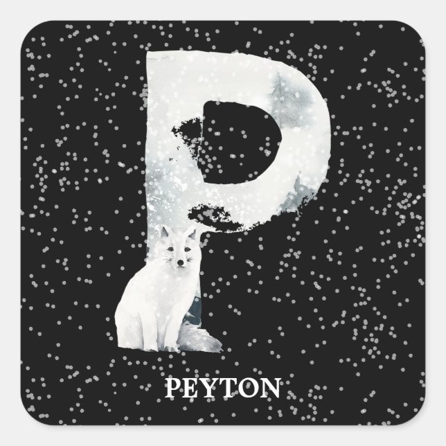 Sticker Carré Hiver Wonderland Alphabet P Monogramme | Loup de n (Devant)