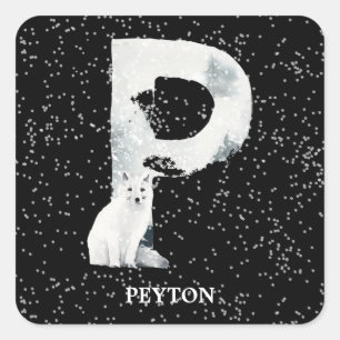 Sticker Carré Hiver Wonderland Alphabet P Monogramme   Loup de n