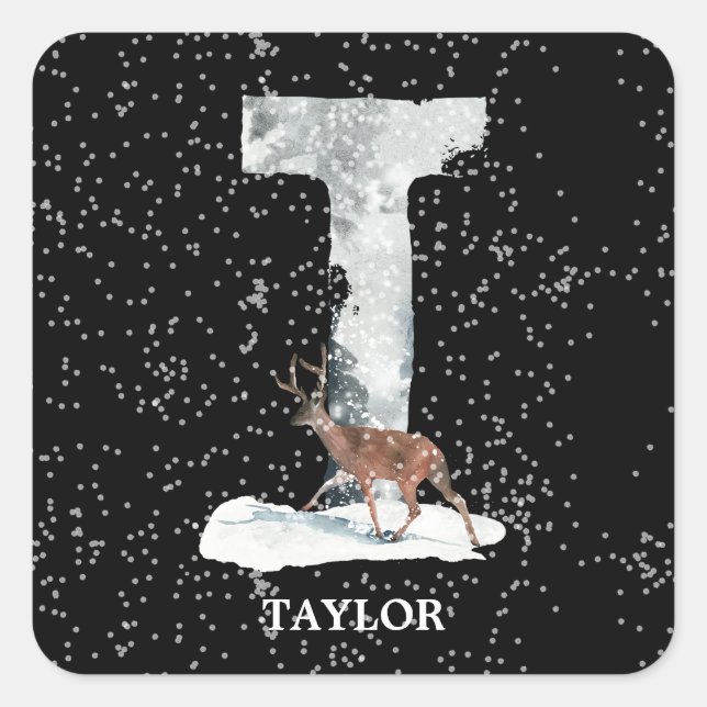 Sticker Carré Hiver Wonderland Alphabet T Monogramme | Reindeer (Devant)