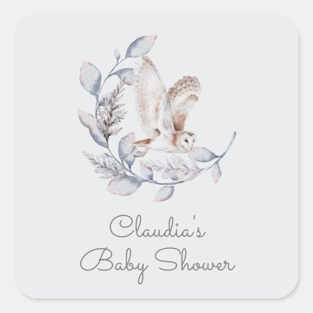Sticker Carré Hivernal Chouette des bois Baby shower de script m (Devant)
