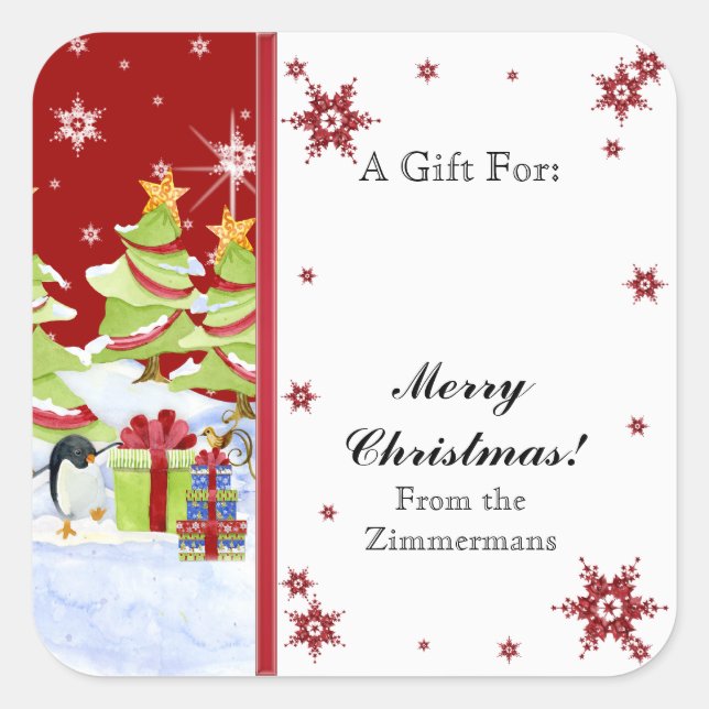 Sticker Carré Hivernal Whimsy mignonne bébé pingouin dans l'étoi (Devant)