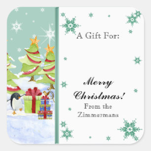 Sticker Carré Hivernal Whimsy mignonne bébé pingouin dans l'étoi