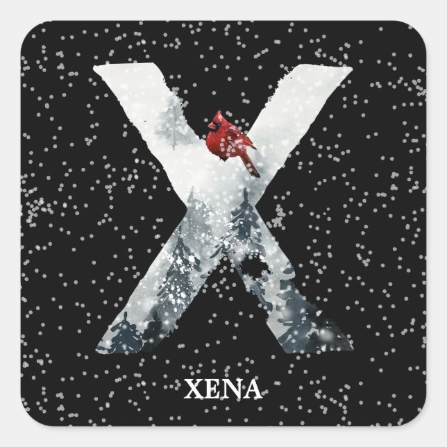 Sticker Carré Hivernal Wonderland Alphabet X Monogramme | Oiseau (Devant)