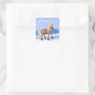 Sticker Carré Hivernal Wonderland Cheval, Neige Anniversaire Mer