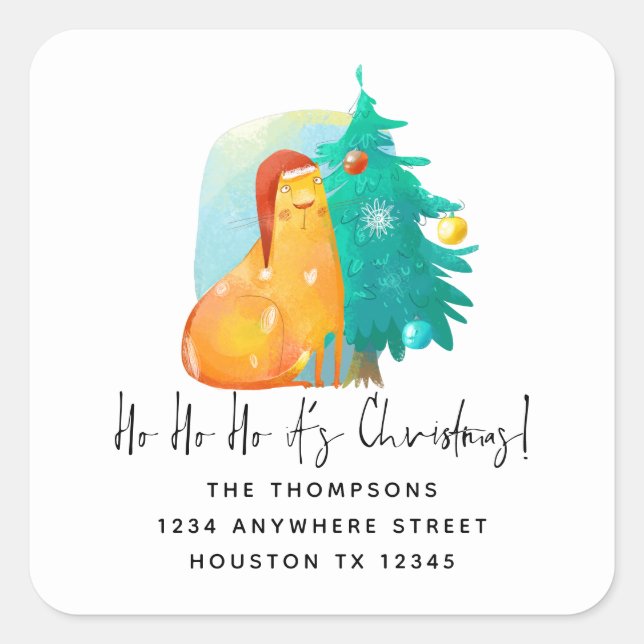 Sticker Carré Ho Ho Christmas Chat Nom Nom Adresse (Devant)