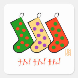 Sticker Carré Ho! Ho! Ho! Mod Chaussettes Joyeux Noël