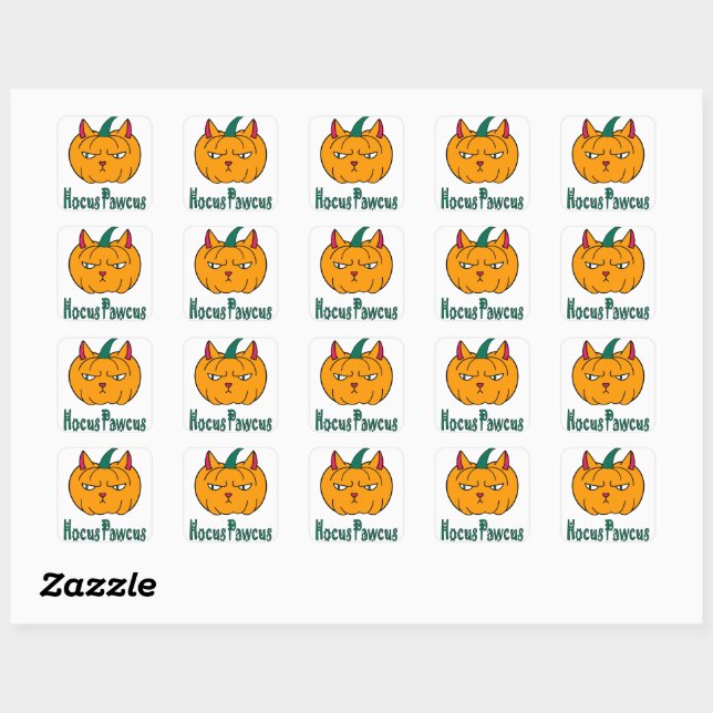 Sticker Carré Hocus pawcus Halloween citrouille ginger cat magie (Feuille)