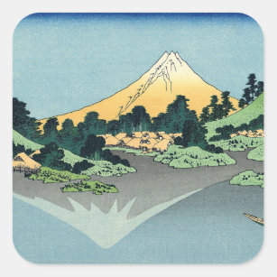 Sticker Carré Hokusai Le Mont Fuji se reflète dans le lac Kawagu