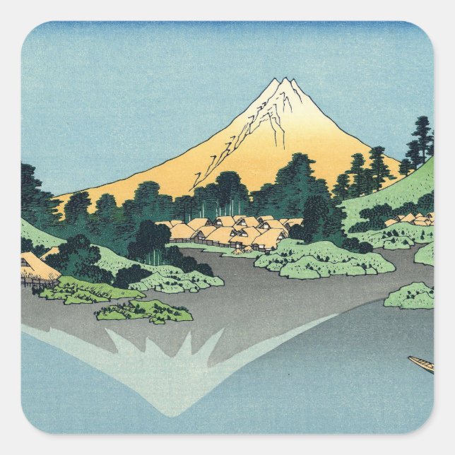 Sticker Carré Hokusai Le Mont Fuji se reflète dans le lac Kawagu (Devant)
