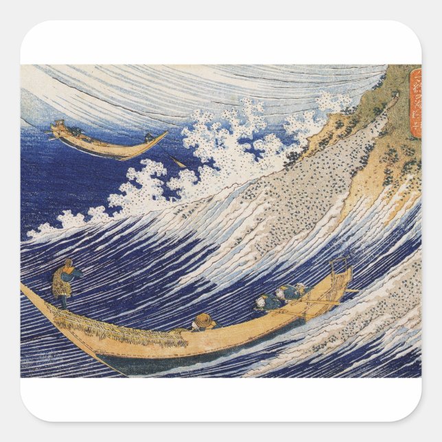 Sticker Carré Hokusai Ocean Waves Sea Boats (Devant)