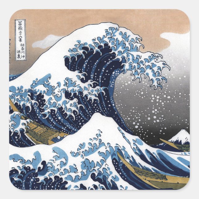 Sticker Carré Hokusai , “ The Great Wave off Kanagawa ” (Devant)
