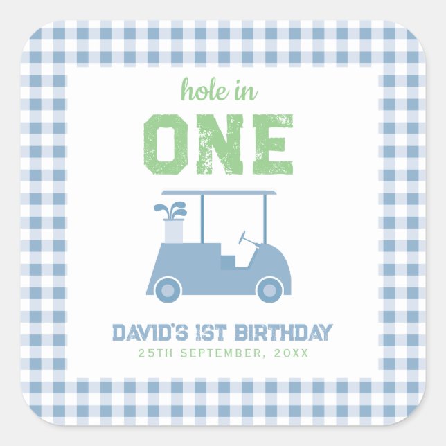 Sticker Carré Hole in One Par Tee Boy 1st Birthday (Devant)