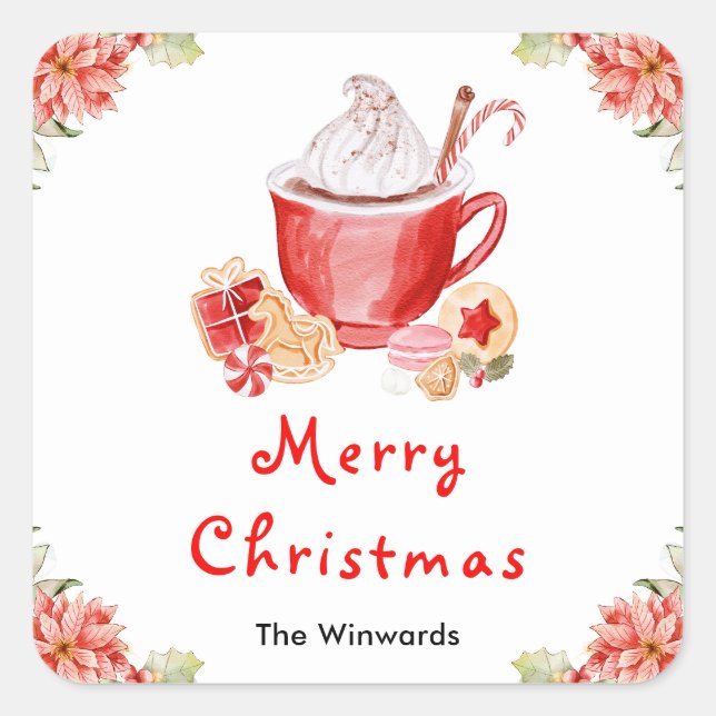 Sticker Carré Holiday Cookies and Cocoa Red Merry Christmas (Devant)