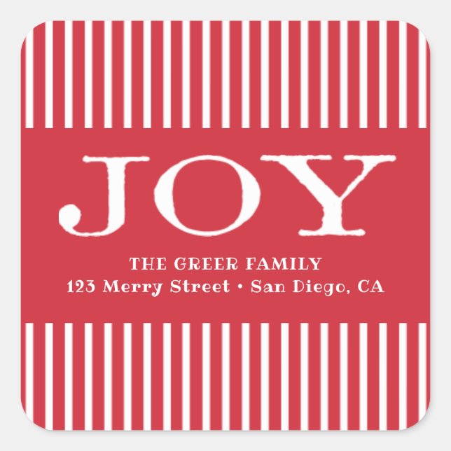 Sticker Carré Holiday Joy Grandes rouges et blanches (Devant)